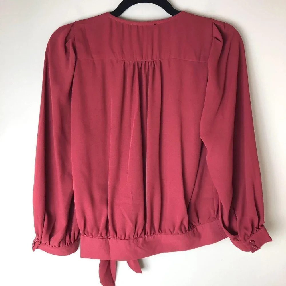 TIMING | Red Wrap V-neck Blouse - Picture 6 of 6